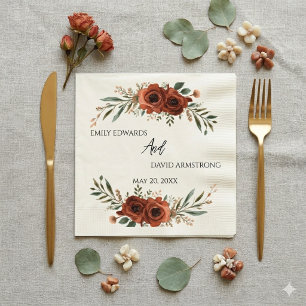 Moody Terracotta Floral Boho Wedding Napkins
