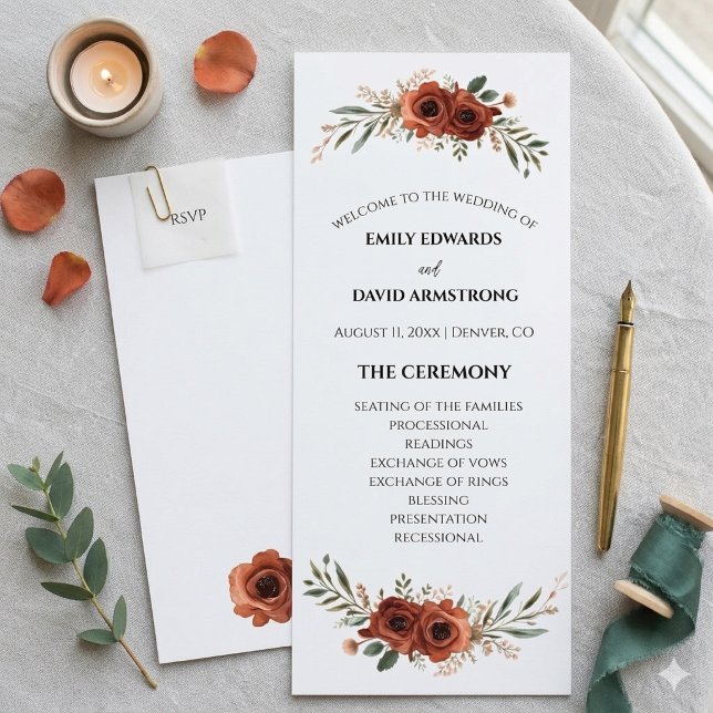 Moody Terracotta Floral Boho Wedding Program (Creator Uploaded)