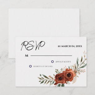 Moody Terracotta Floral Boho Wedding RSVP Card