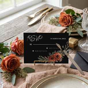Moody Terracotta Floral Boho Wedding RSVP Card