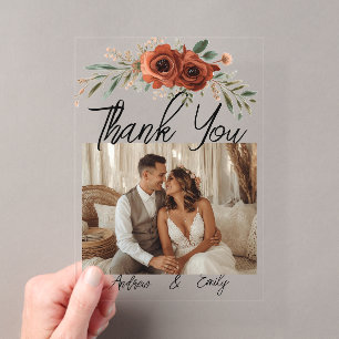Moody Terracotta Floral Boho Wedding Thank You Acrylic Invitations