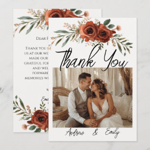 Moody Terracotta Floral Boho Wedding Thank You Card