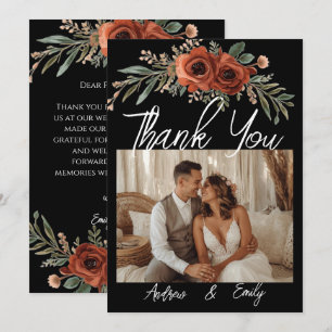 Moody Terracotta Floral Boho Wedding Thank You Card