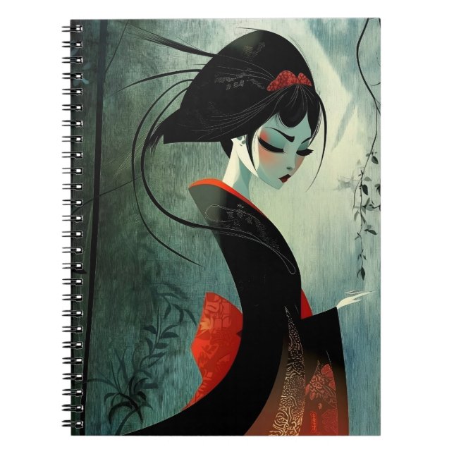 Moody Thoughtful Anime Girl Notebook (Front)