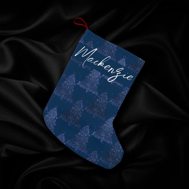 Moody Tree Pattern | Classy Dark Navy Blue Custom Small Christmas Stocking (Creator Uploaded)
