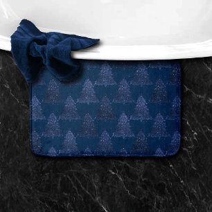 Moody Tree Pattern Classy Navy Blue Christmas Bath Mat