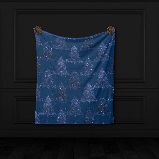 Moody Tree Pattern | Classy Navy Blue Christmas Fleece Blanket (Creator Uploaded)