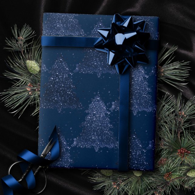 Moody Tree Pattern | Classy Navy Blue Christmas Wrapping Paper (Creator Uploaded)