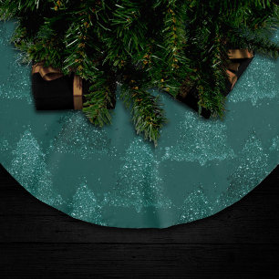 Moody Tree Pattern Dark Midnight Teal Christmas Brushed Polyester Tree Skirt