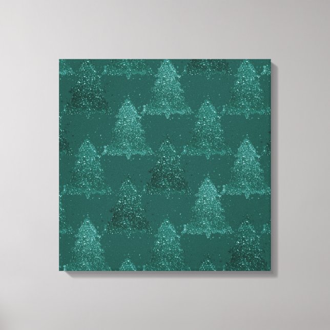 Moody Tree Pattern | Dark Midnight Teal Christmas Canvas Print (Front)