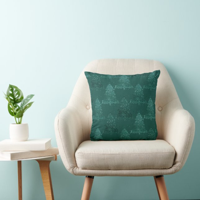 Moody Tree Pattern | Dark Midnight Teal Christmas Cushion (Chair)