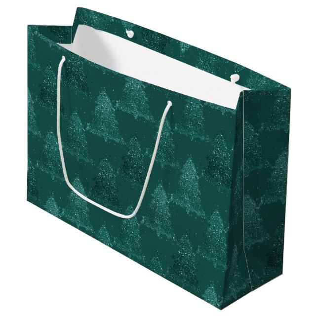Moody Tree Pattern | Dark Midnight Teal Christmas Large Gift Bag (Front Angled)