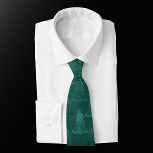 Moody Tree Pattern   Dark Midnight Teal Christmas Tie