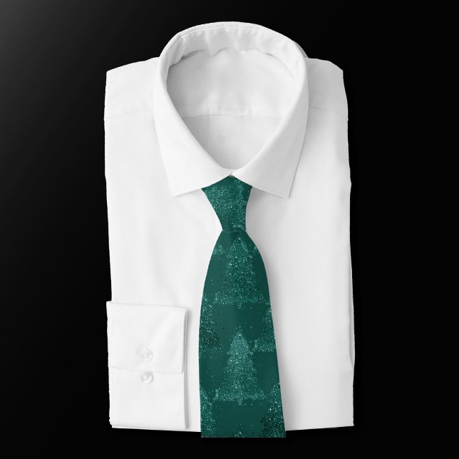 Moody Tree Pattern | Dark Midnight Teal Christmas Tie (Creator Uploaded)