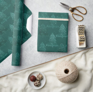 Moody Tree Pattern   Dark Midnight Teal Christmas Wrapping Paper
