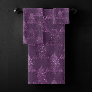 Moody Tree Pattern   Deep Plum Purple Christmas Bath Towel Set