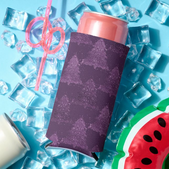 Moody Tree Pattern | Deep Plum Purple Christmas Seltzer Can Cooler (In Situ Summer)