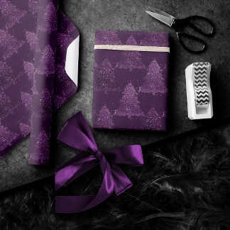 Moody Tree Pattern | Deep Plum Purple Christmas Wrapping Paper