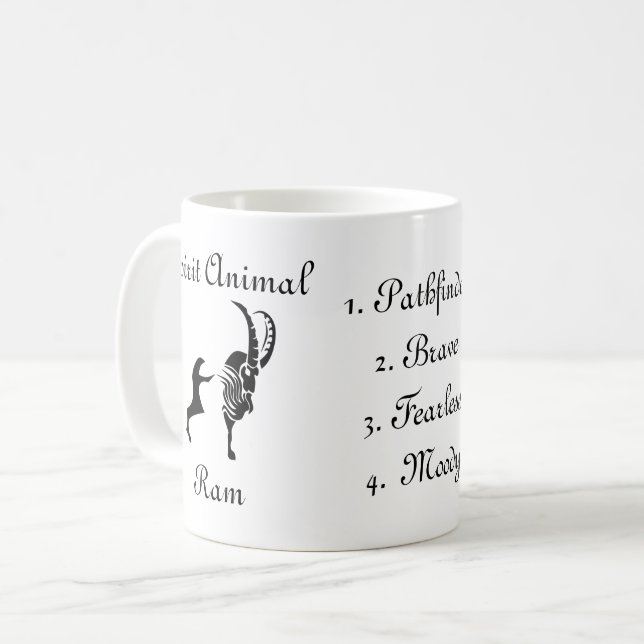 Moody Tribal Ram Totem Spirit Animal Coffee Mug (Front Left)