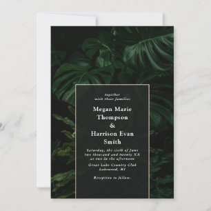 Moody Tropical Monstera Wedding Invitation
