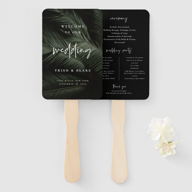 Moody Tropics Wedding Program Hand Fan (Front and Back)