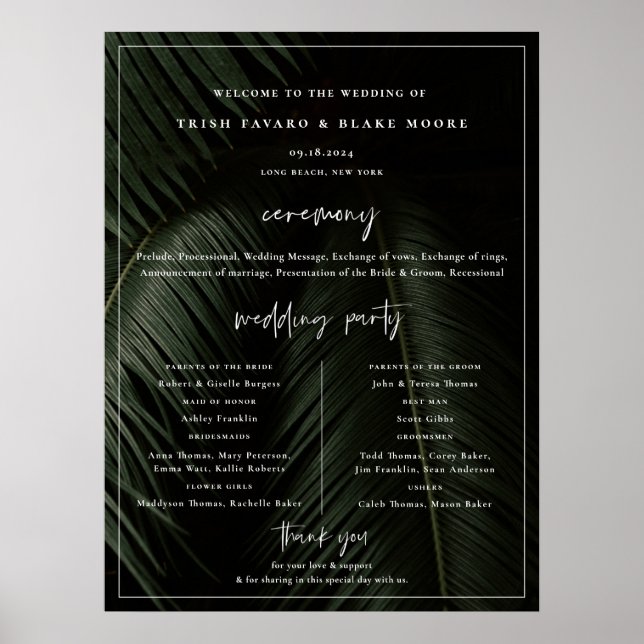 Moody Tropics Wedding Program Poster (Front)
