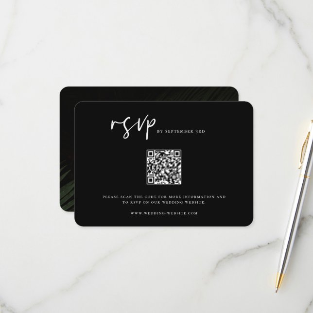 Moody Tropics Wedding QR Code  RSVP Card (Front/Back In Situ)