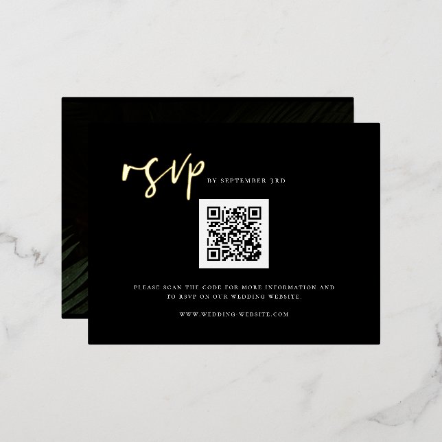Moody Tropics Wedding QR Code RSVP Foil Card (Front/Back)