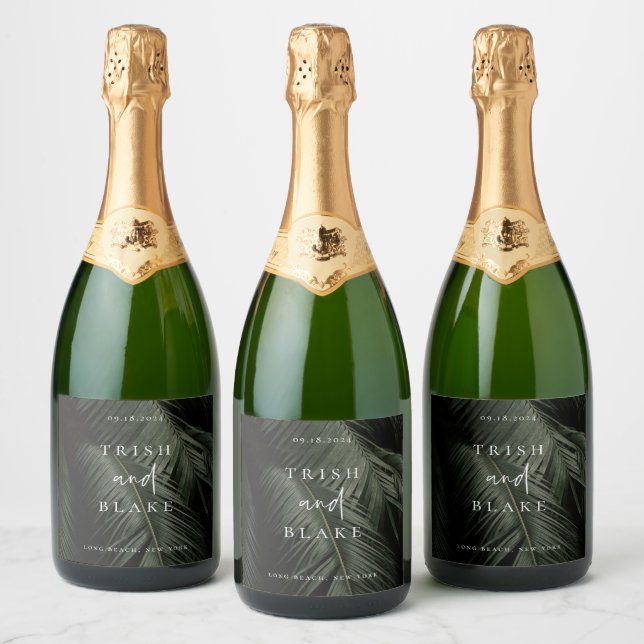 Moody Tropics Wedding Sparkling Wine Label (Bottles)
