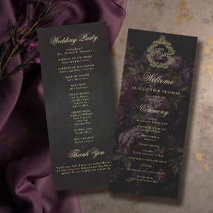 Moody Victorian Lace Crest Dark Wedding Program