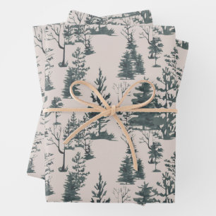 Moody Vintage Dark Green & Cream Winter Woodland  Wrapping Paper Sheet