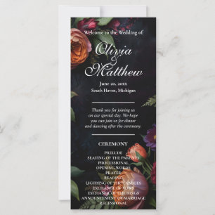 Moody vintage Elegant floral Wedding program