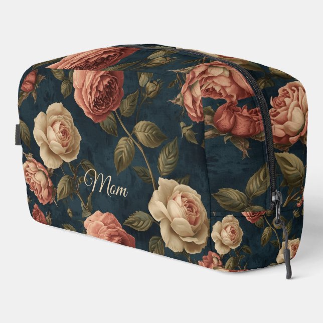 Moody Vintage Floral Dark Botanical Personalised  Dopp Kit (Right Corner)
