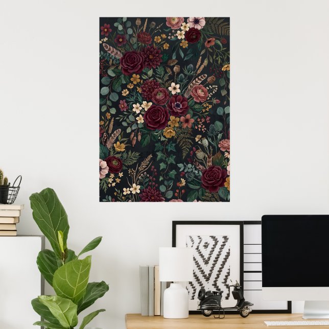 Moody Vintage Floral Pattern Poster (Home Office)