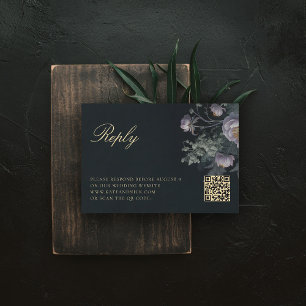 Moody Vintage Floral Peony Romance QR Code Wedding RSVP Card