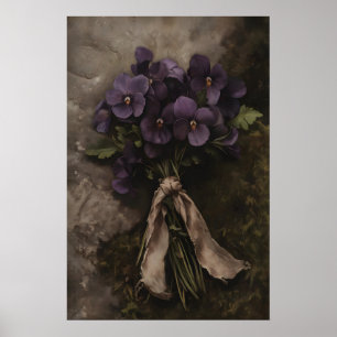 Moody Violet Bouquet Vintage Botanical Still Life Poster
