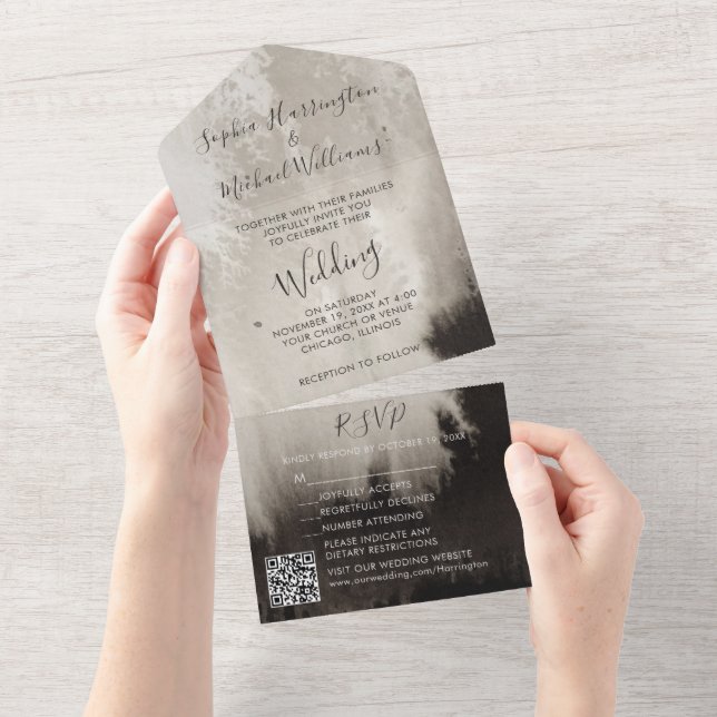 Moody Watercolor All in One Wedding Invite Trees (Tearaway)