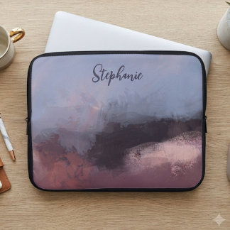 Moody Watercolor Blush and Navy Abstract Art Laptop Sleeve