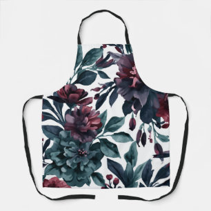 Moody Watercolor Botanical Blooms Floral Apron