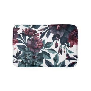 Moody Watercolor Botanical Blooms Floral Bath Mat