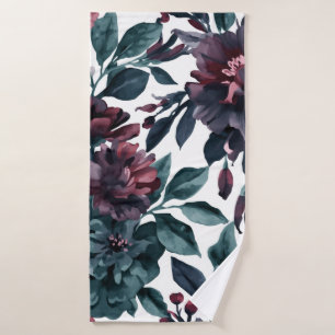 Moody Watercolor Botanical Blooms Floral Bath Towel