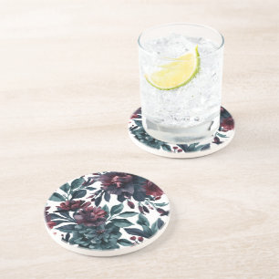 Moody Watercolor Botanical Blooms Floral Coaster