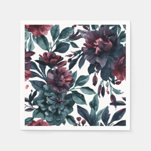 Moody Watercolor Botanical Blooms Floral Napkin