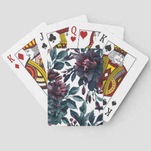 Moody Watercolor Botanical Blooms Floral Playing Cards