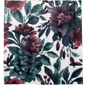 Moody Watercolor Botanical Blooms Floral Shower Curtain