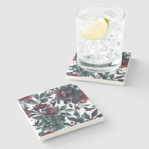 Moody Watercolor Botanical Blooms Floral Stone Coaster