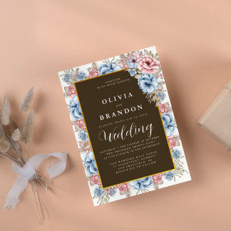 Moody Watercolor Floral Rustic Wedding Invitation