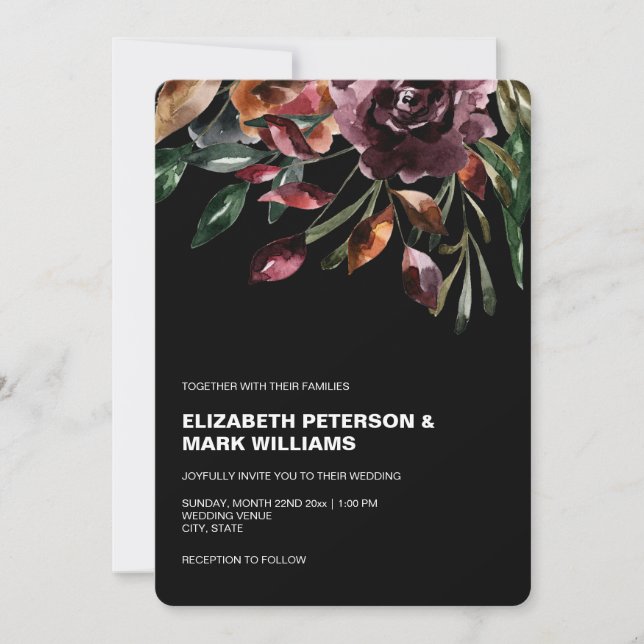 Moody Watercolor Florals Wedding Invitation (Front)