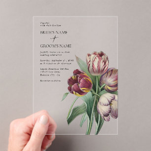 Moody Watercolor Purple Tulips Wedding Acrylic Invitations