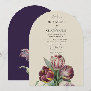 Moody Watercolor Purple Tulips Wedding Arch Invitation